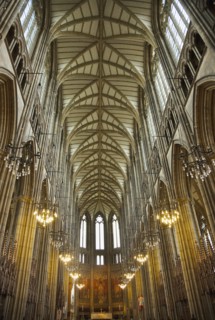 England, West Sussex, Shoreham-by-Sea, Lancing College Chapel interior view of the nave. 
Photo :