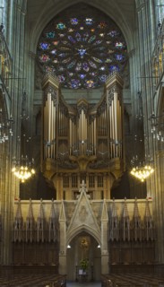 England, West Sussex, Shoreham-by-Sea, Lancing College Chapel interior view of the nave. 
Photo :