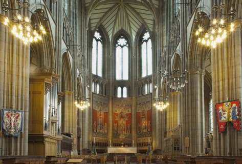 England, West Sussex, Shoreham-by-Sea, Lancing College Chapel interior view of the High Altar.