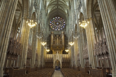 England, West Sussex, Shoreham-by-Sea, Lancing College Chapel interior view of the Nave. 
Photo :
