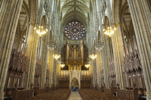 England, West Sussex, Shoreham-by-Sea, Lancing College Chapel interior view of the Nave. 
Photo :