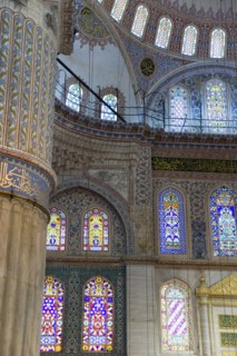 Turkey, Istanbul, Sultanahmet Camii The Blue Mosque interior with painted walls and stained glass