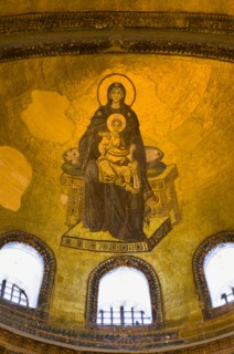 Turkey, Istanbul, Sultanahmet Haghia Sophia Mural of Virgin Mary holding the baby infant Jesus in