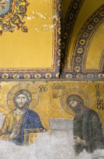 Turkey, Istanbul, Sultanahmet Haghia Sophia the 13th Century Deesis mosaic of Jesus Christ and St