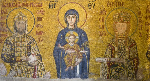 Turkey, Istanbul, Sultanahmet Haghia Sophia mosaic of the Virgin Mary holding the baby Jesus with