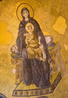 Turkey, Istanbul, Sultanahmet Haghia Sophia Mural of Virgin Mary holding the baby infant Jesus in