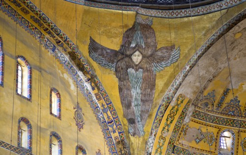 Turkey, Istanbul, Sultanahmet Haghia Sophia Mural of a six winged seraph or angel below the central