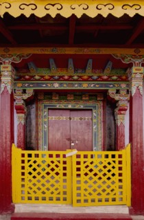 Art in Buddhist Monastery architecture in Sikkim, India - hand crafted and painted door