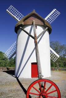 Ireland, County Roscommon, Elphin, Windmill. Painted white with red door. Built c.1730 and restored