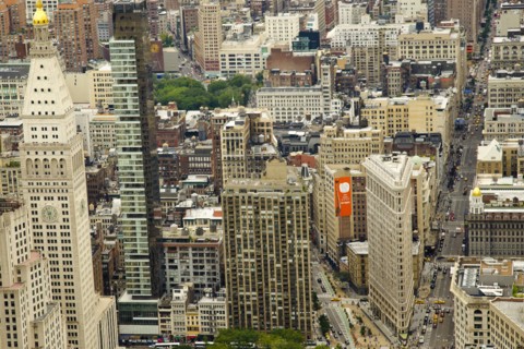 USA, New York, Manhattan, Looking south from observation deck of Empire State toward the Flat Iron