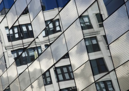 USA, New York, Manhattan, West Side High Line Park north of 23th Street new building with old