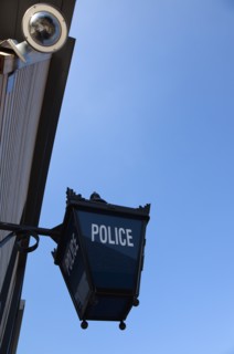 Law & Order, Police, Lamp and CCTV camera outside police station. 
Photo : Stephen Rafferty