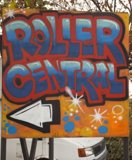Art, Graffiti, Former parcel delivery warehouse converted into roller disco with the walls