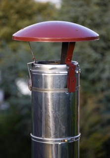 Architecture, Building, Detail, Rain top chimney cowl on top of stainless steel flue of wood