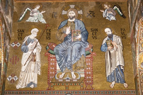 Italy, Sicily, Palermo, Palazzo dei Normanni Cappella Palatina Jesus Christ St Peter and St Paul