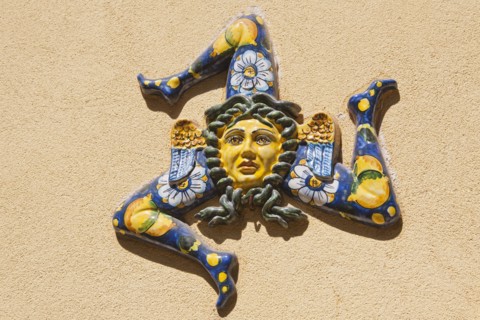 Italy, Sicily, Taormina, A Trinacria ancient symbol of Sicily. 
Photo : Mel Longhurst