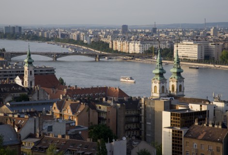 Buda Castle District view over Danube and Pest.