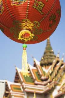 Wat Yannawa temple roof and red lantern at Chinese New Year.