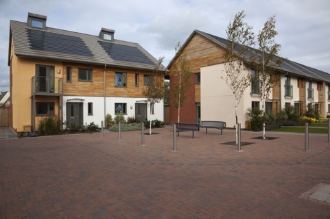 Graylingwell Park Modern housing with solar panels blended seamlessly in to roof tiles.
