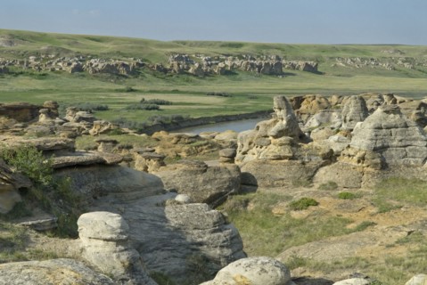 The hoodoos and the Milk River The park is sacred to the Blackfoot and other aboriginal tribes and is home to the largest collection of rock art on the North American prairies