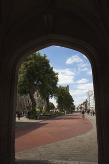 View through archway of the Market Cross along West Street.