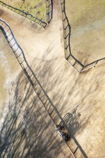 Leith tower Aerial view over pathway intersection.