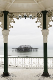 West Pier ruin photographed from the Bedford square bandstand known locally as the Birdcage.