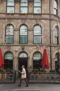 Cathedral Quarter Entrance to the Cloth Ear bar and restaurant in Waring Street.