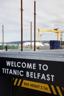 Titanic Quarter Visitor centre carpark entrance welcome sign