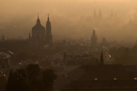 Post dawn fog over the city with St Nicholas Cathedral in foreground.