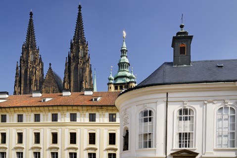 Castle St Vitus towers over castle buildings.