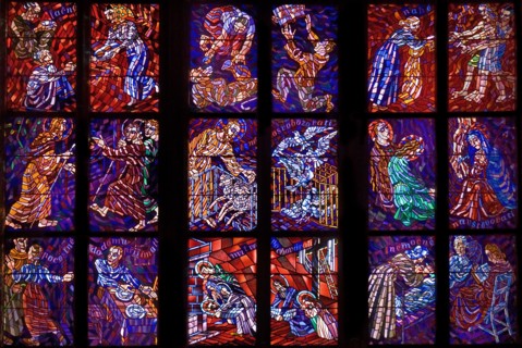 St Vitus Cathedral interior a section of stained glass window.