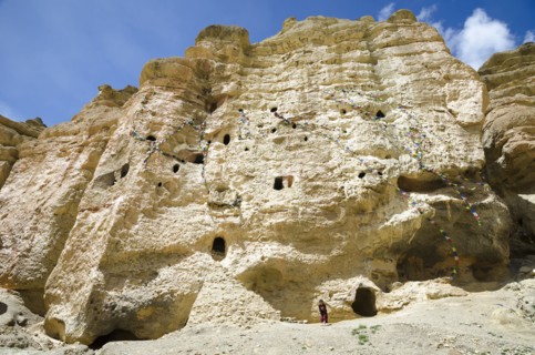Ancient caves of Nepalese native citizens near Lo Monthang city.