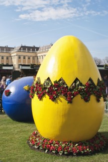 Giant painted Easter eggs at entrance of the Easter Market at the Schonbrunn Palace.