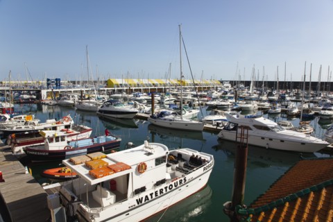 View over boats moored in the Marina.