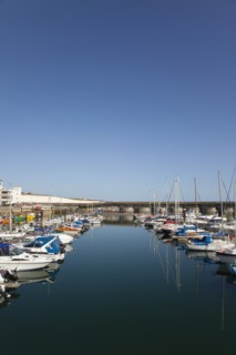 View over boats moored in the Marina.