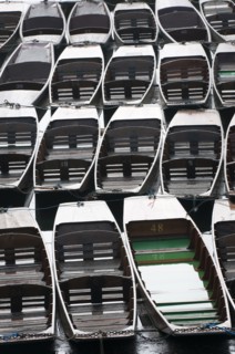 Punts available for rent on the river Cherwell near Magdalen bridge.