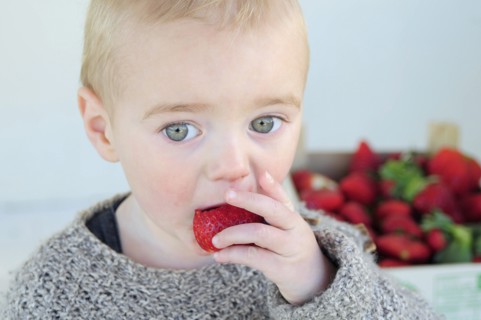 2 year old Oscar eating first strawberries of the year in February.