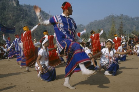 Thailand, North, Karen dancers celebrating the Karen new year in Mae La Refugee Camp near Mae Sot