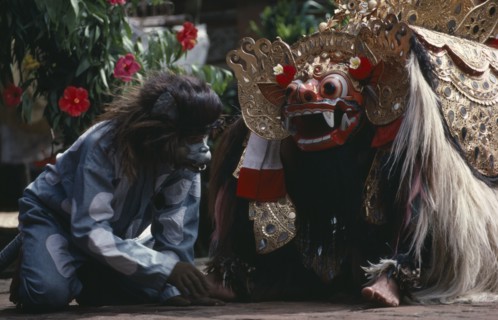 Indonesia, Bali, Barong dance representing the struggle between good and evil. Monkey removes thorn