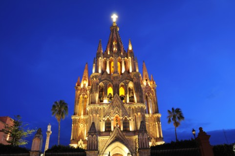 Mexico, Bajio, San Miguel de Allende , La Parroquia de San Miguel Arcangel neo-gothic exterior