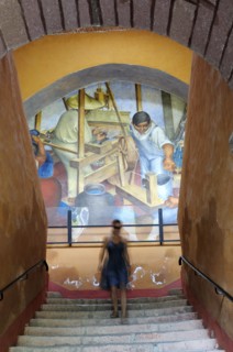 Mexico, Bajio, San Miguel de Allende, Bellas Artes Mural by Pedro Martinez dated 1940 with woman