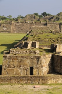 Mexico, Oaxaca, Monte Alban, Edificio buildings G H and I in central plaza.. Photo : Nick Bonetti