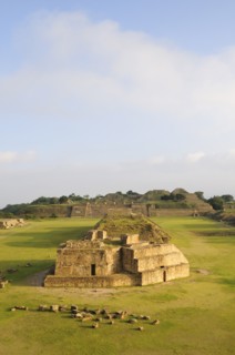 Mexico, Oaxaca, Monte Alban, Archaeological site Ruins of Monticulo J and Edifio I H and G
