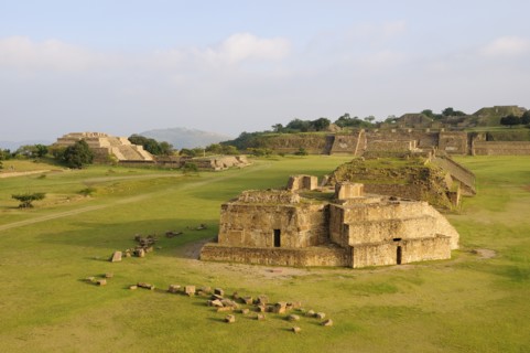 Mexico, Oaxaca, Monte Alban, Archaeological site Ruins of Monticulo J and Edifio I H and G