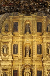 Mexico, Oaxaca, Church of Santo Domingo Interior and carved and gilded altarpiece with paintings