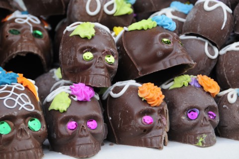 Mexico, Michoacan, Patzcuaro, Decorated chocolate skulls for Dia de los Muertos or Day of the Dead