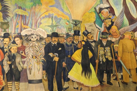 Mexico, Federal District, Mexico City, Detail of mural Dream of a Sunday Afternoon in the Alameda