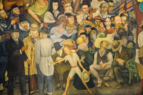Mexico, Federal District, Mexico City, Detail of the mural Dream of a Sunday Afternoon in the