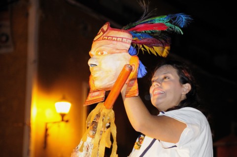 Mexico, Bajio, Guanajuato, Actor taking part in street performance during Cervantino cultural